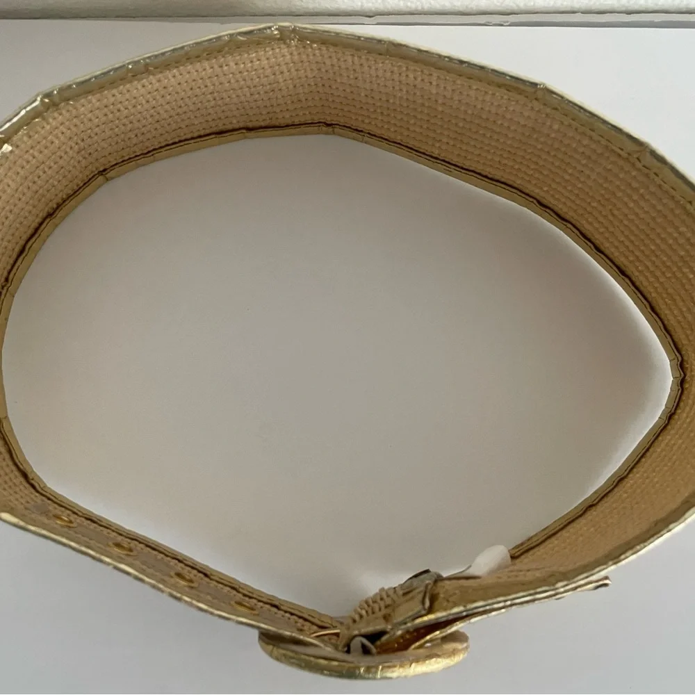 VTG: Genuine Snake Leather & Straw Wide Belt Metallic Gold/Natural Tan